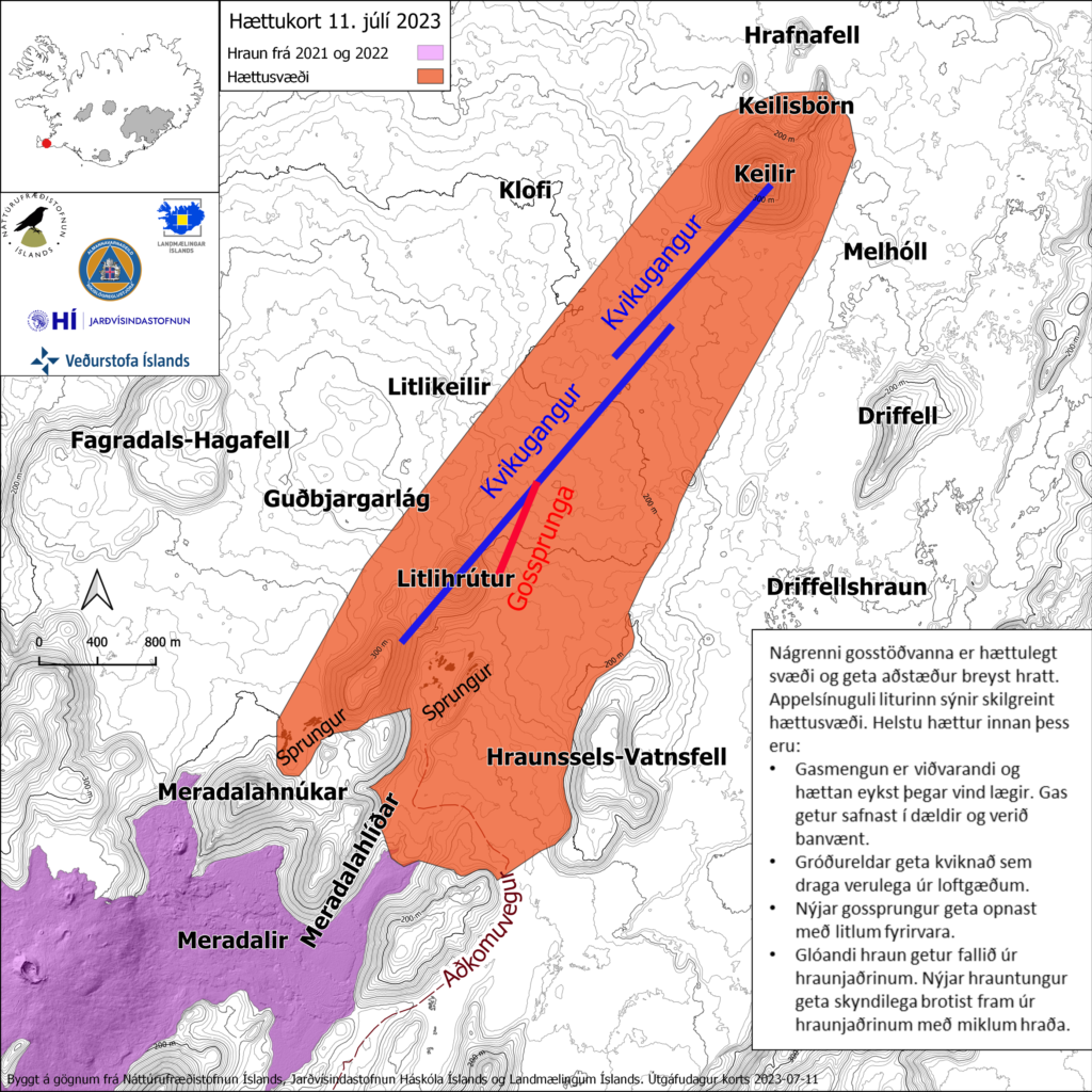 map of the danger zone around Reykjanes eruption